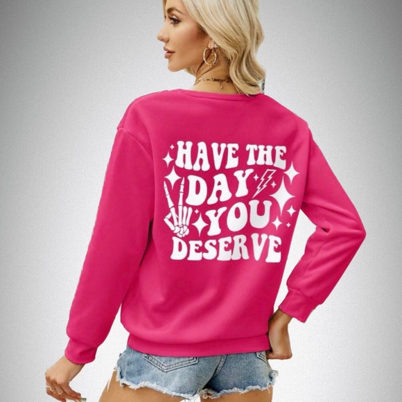 🩷NEW✨ Slogan Graphic Drop Shoulder Sweatshirt in Hot Pink - Picture 3 of 5